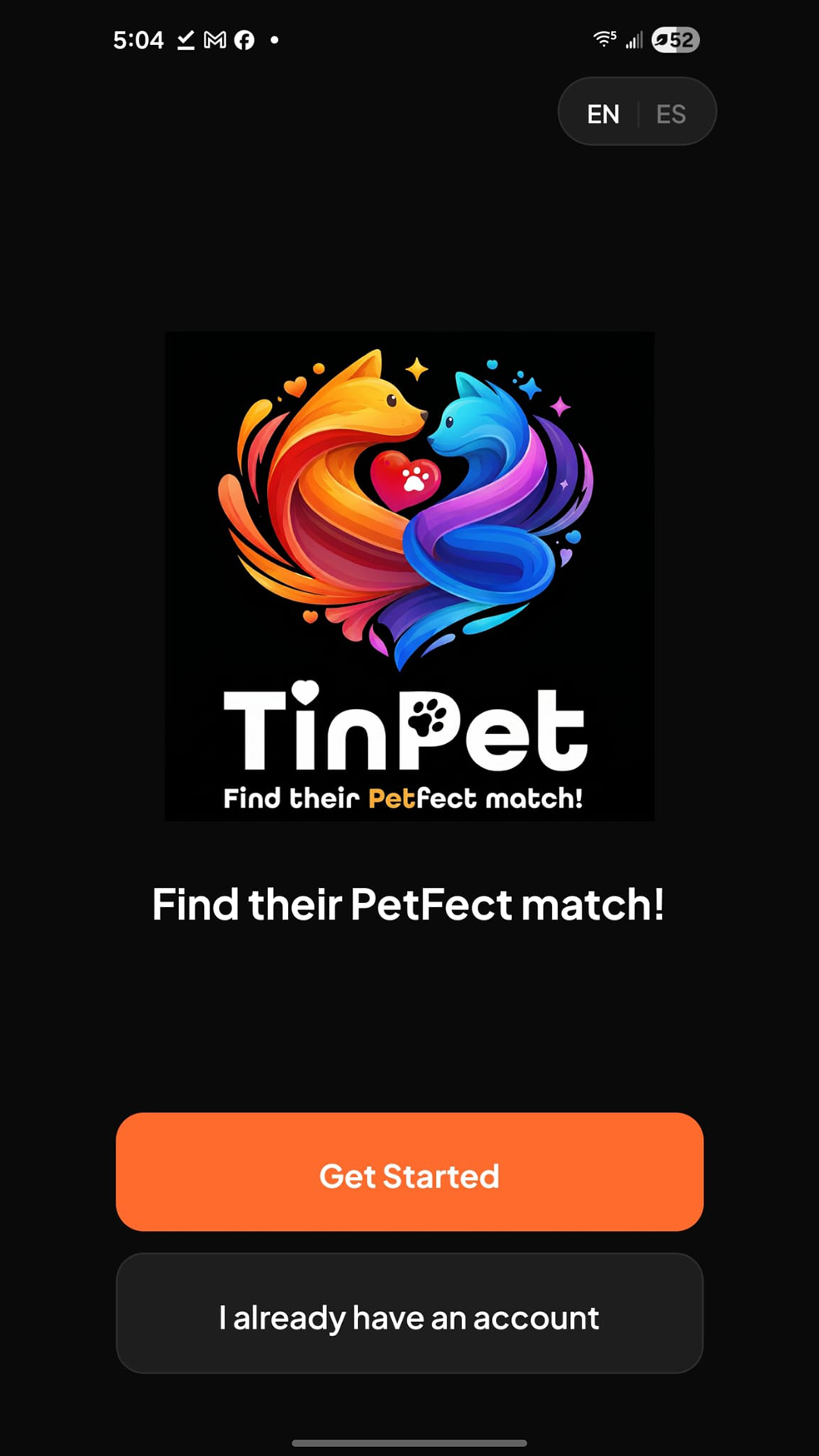 TinPet welcome screen